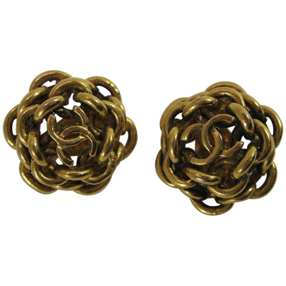 Vintage Chanel Interlocking CC Chain Earrings 