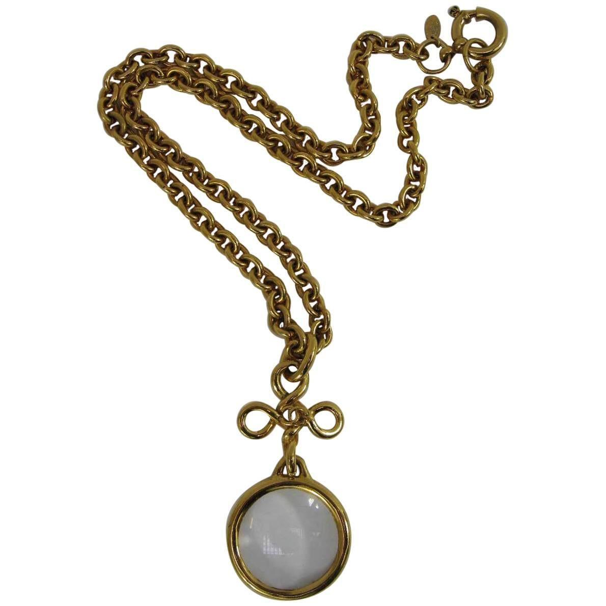 1993 Chanel Long Chain Necklace Magnifying Glass 