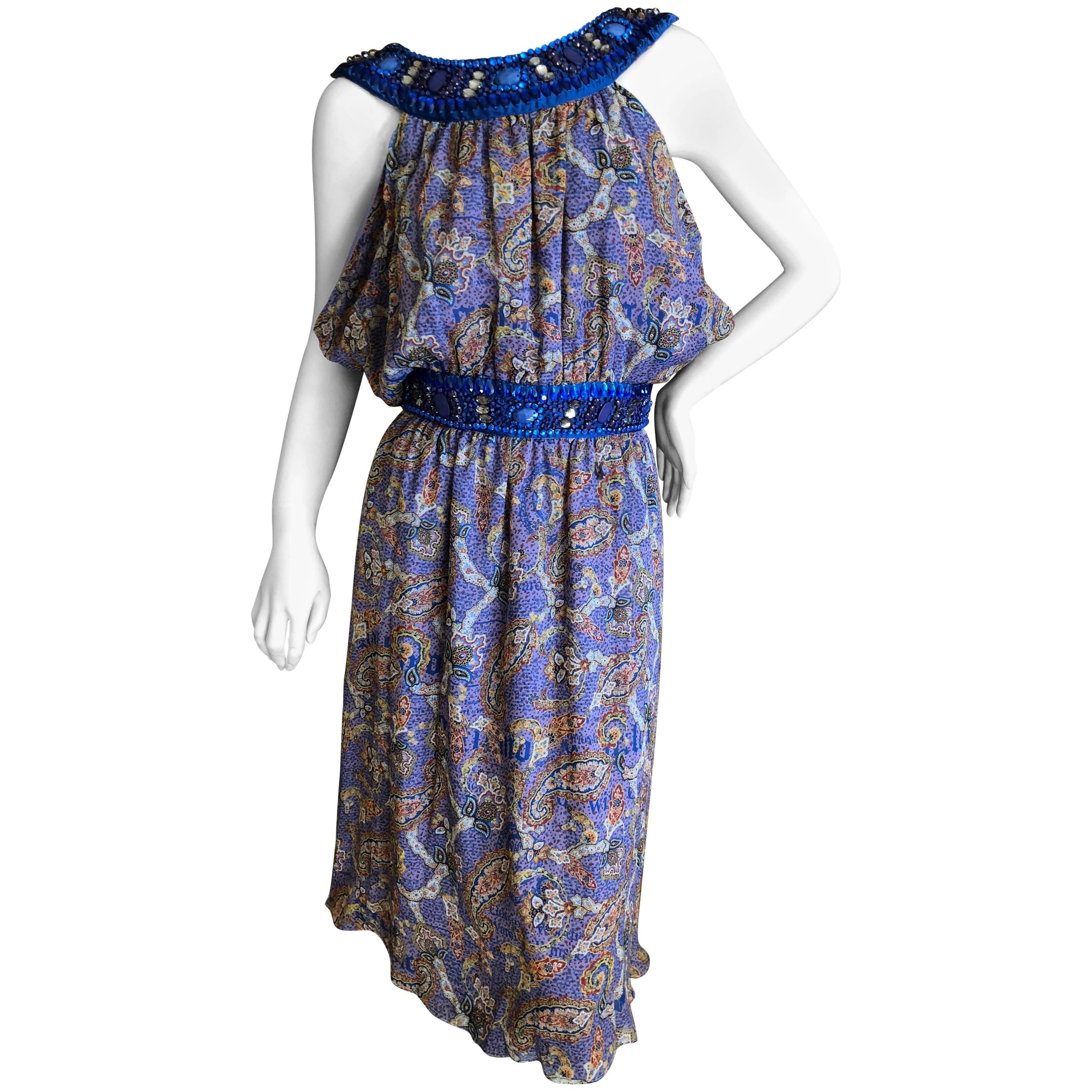John Galliano Exquisite Jewel Embellished Silk Paisley Dress NWT For Sale