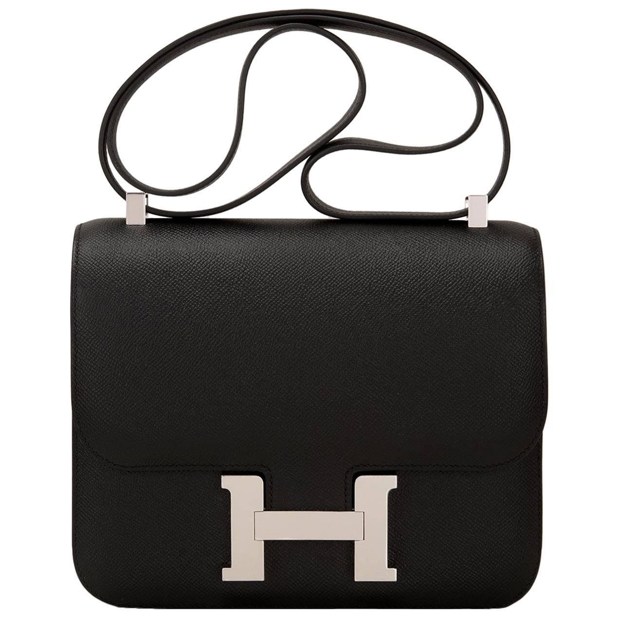 Hermes Black Epsom Constance 24cm Palladium Hardware NEW For Sale