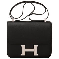 Hermes Black Epsom Constance 24cm Palladium Hardware NEW