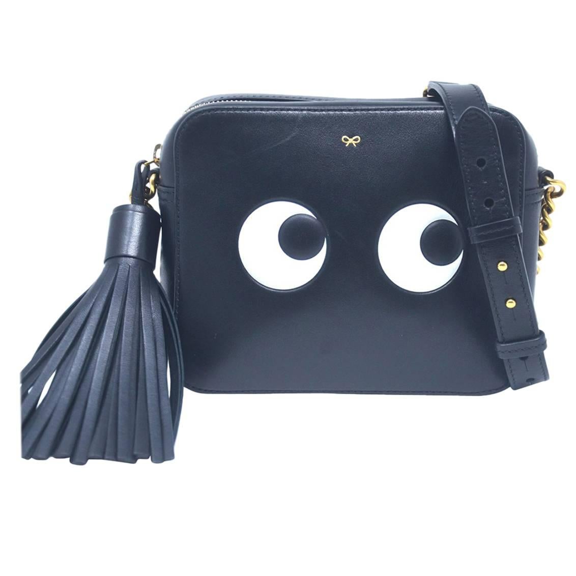 Anya Hindmarch Eyes Black Leather Crossbody Bag