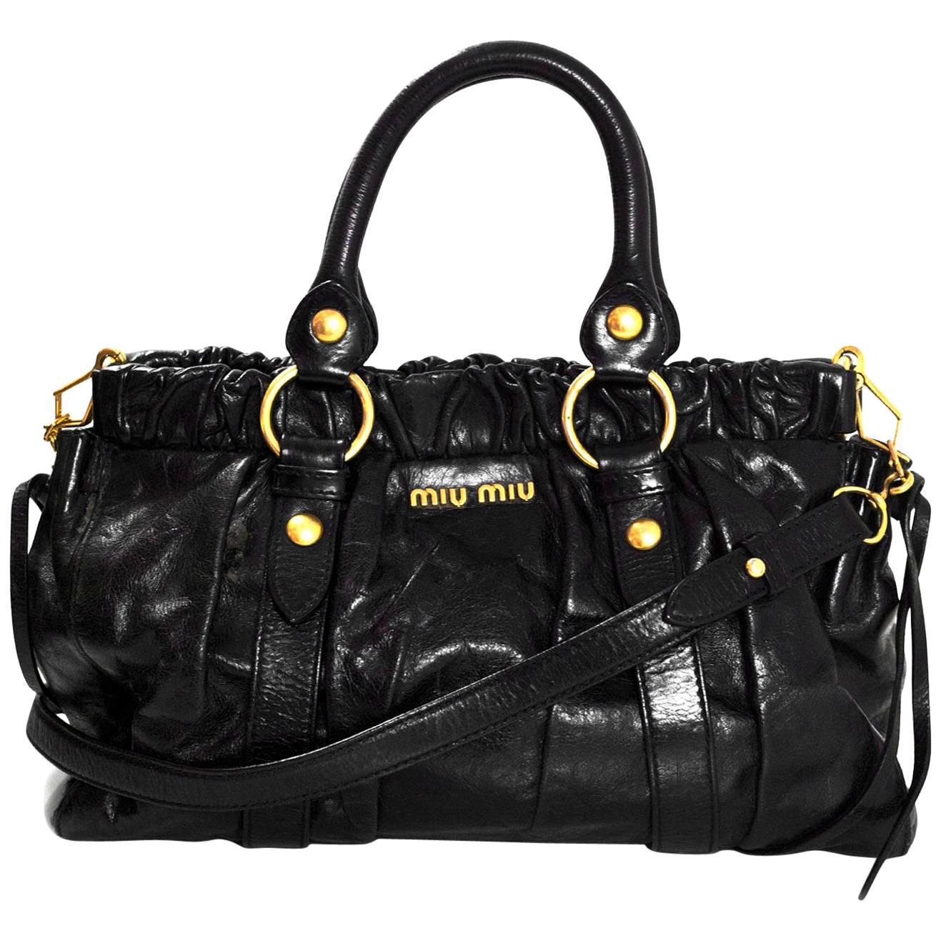 Miu Miu Black Ruched Leather Satchel Bag with DB