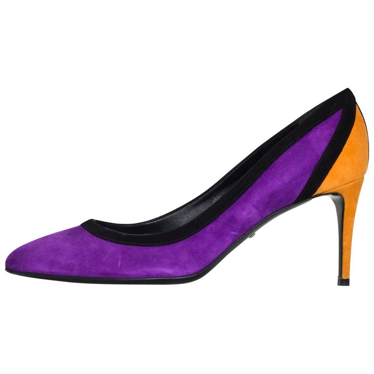 Gucci Purple, Mustard and Black Suede Pumps Sz 40 with DB For Sale at ...