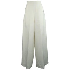 Chanel Cream Linen Wide Leg Dress Pants Size 8 