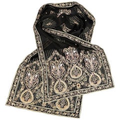  NEIMAN MARCUS Black Gold Ornate Floral Beaded Embroidered Silk Shawl