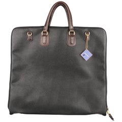 MULHOLLAND Black Pebbled Coated Canvas & Brown Leather Travel Garment Bag
