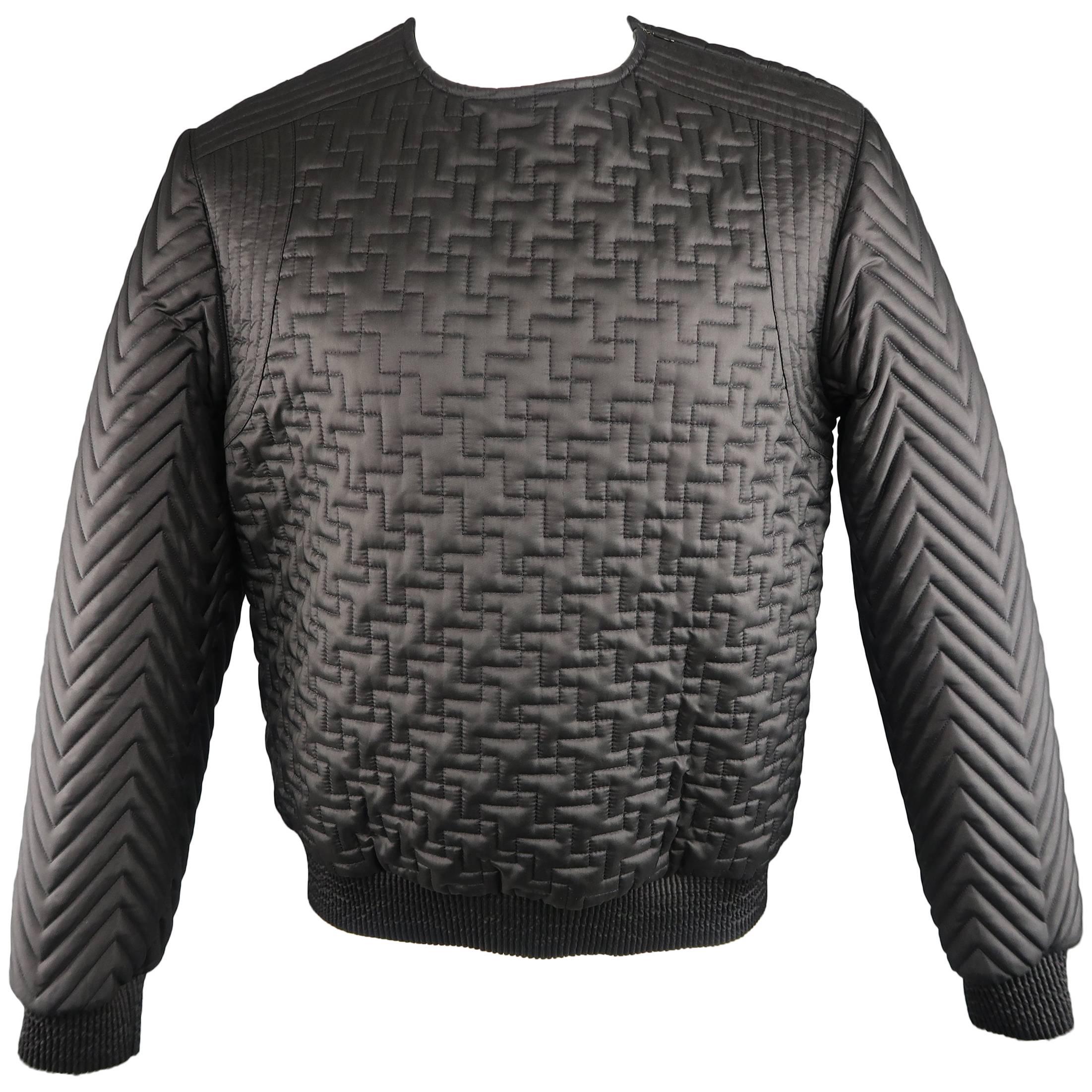 Calvin Klein Collection Men's Black Quilted Crewneck Pullover, Fall 2013 