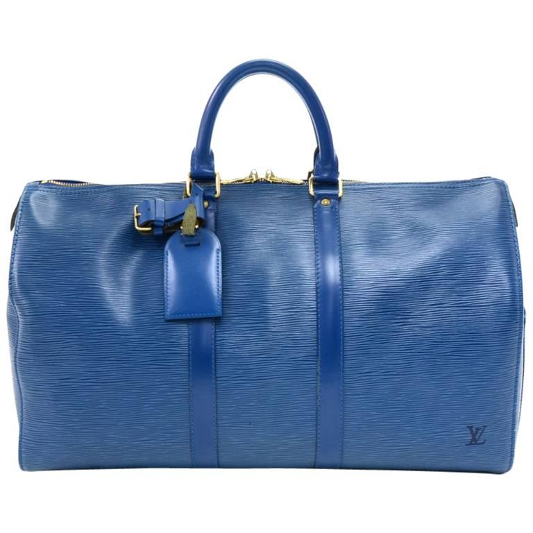 Louis Vuitton Vintage Keepall 45 Blue Epi Leather Duffle Travel Bag