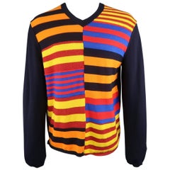 Men's JIL SANDER Size M Black Cream Green & Blue Color Block Cashmere Sweater