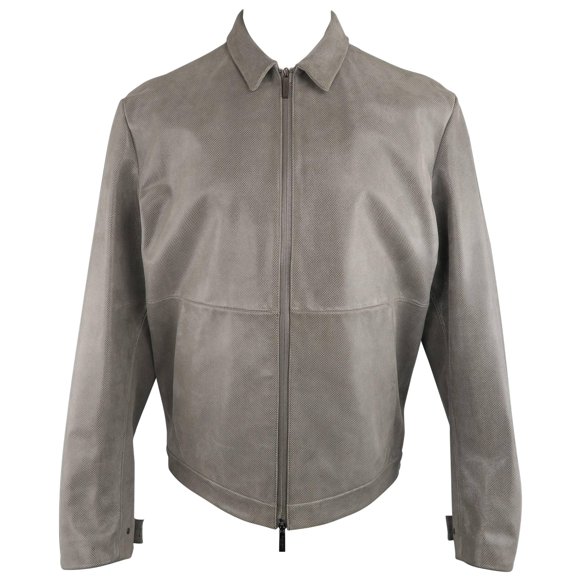 Calvin Klein Collection Jacket Grey and Black Metallic Leather Jacket  