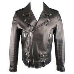 Saint Laurent Men's Black Lambskin Leather Moto Biker Jacket 