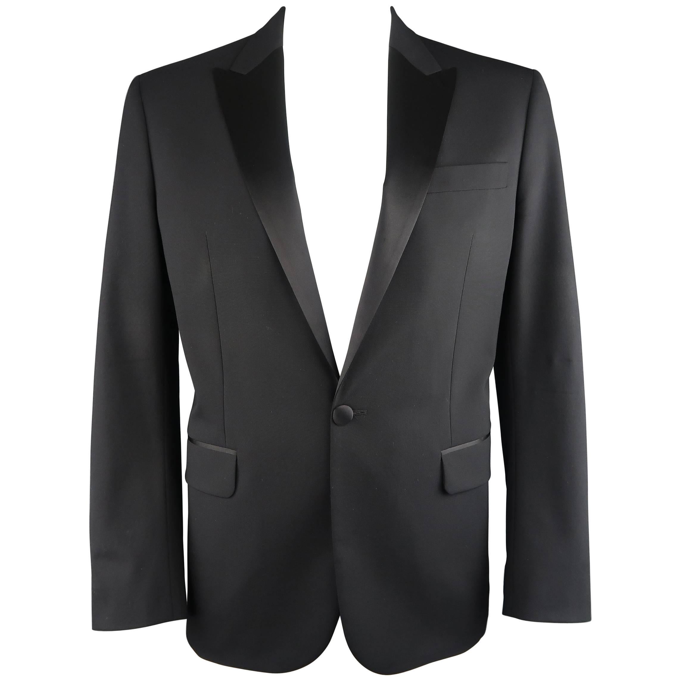 Men's DSQUARED2 44 Regular Black Wool Silk Peak Lapel Tuxedo Sport Coat