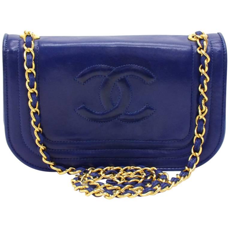 Chanel Vintage 8" Blue Lambskin Leather Mini Shoulder Flap Bag