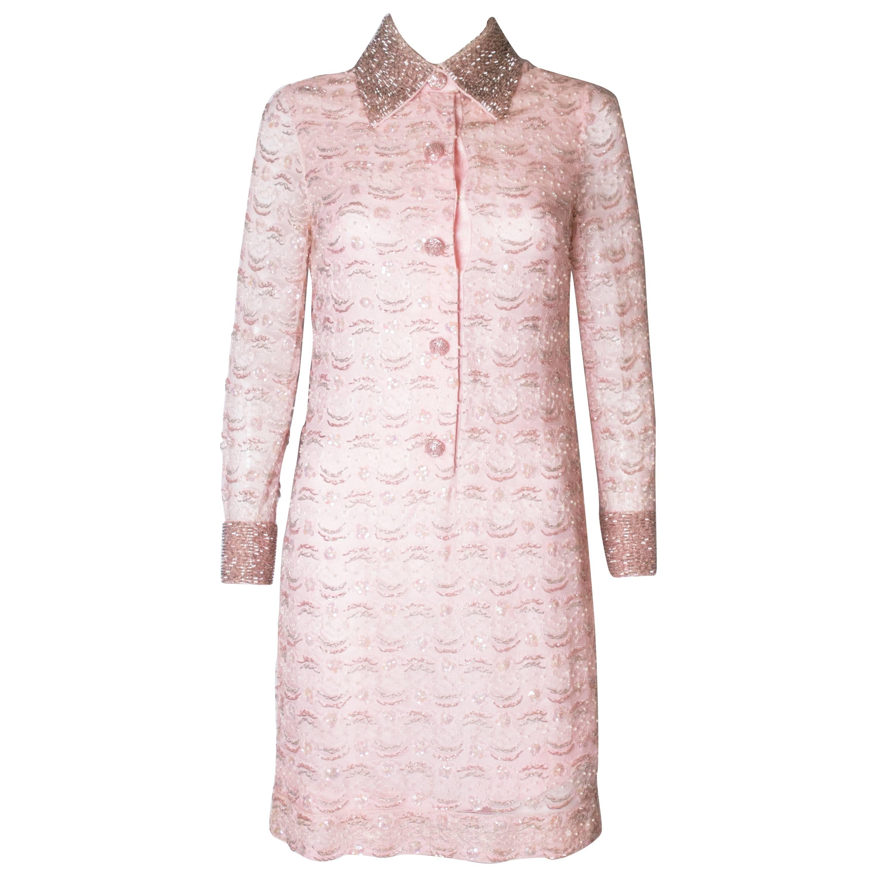 Pink Lace and Bead Vintage Shirtdress