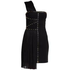 S/S 2012 VERSACE One Shoulder Black Studded Dress