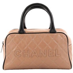 Chanel Embossed Logo Bowler Bag Quilted Caviar Small