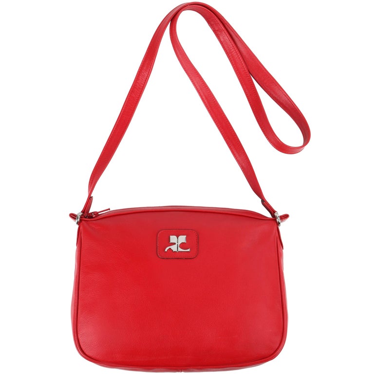Vintage COURREGES True Red Leather "AC" Logo Crossbody Bag Purse For
