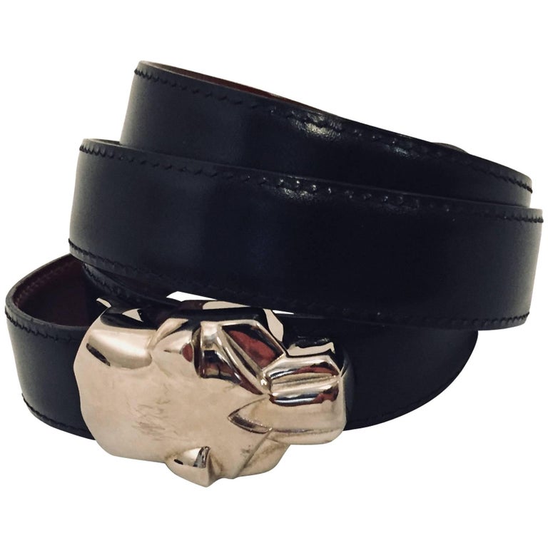 小物 Cartier Panther Belt Leather Black Cartier Black Leather Le Panthère de Cartier Belt - Size 80