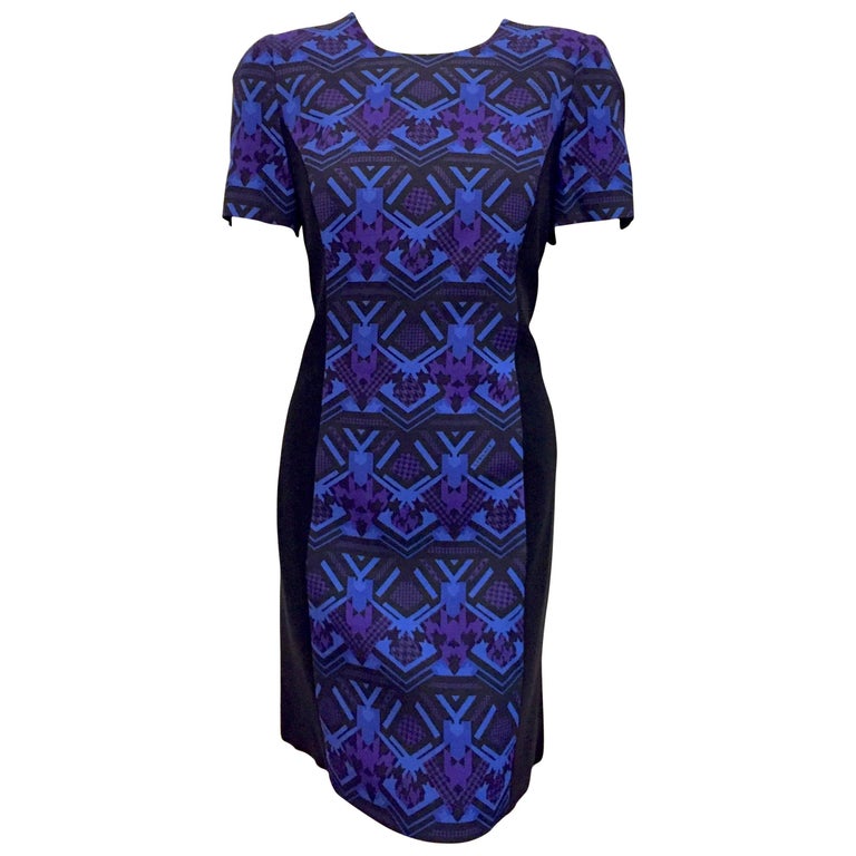 Versace Multi Color Print Dress w/Full Length Gold Tone Back Zipper