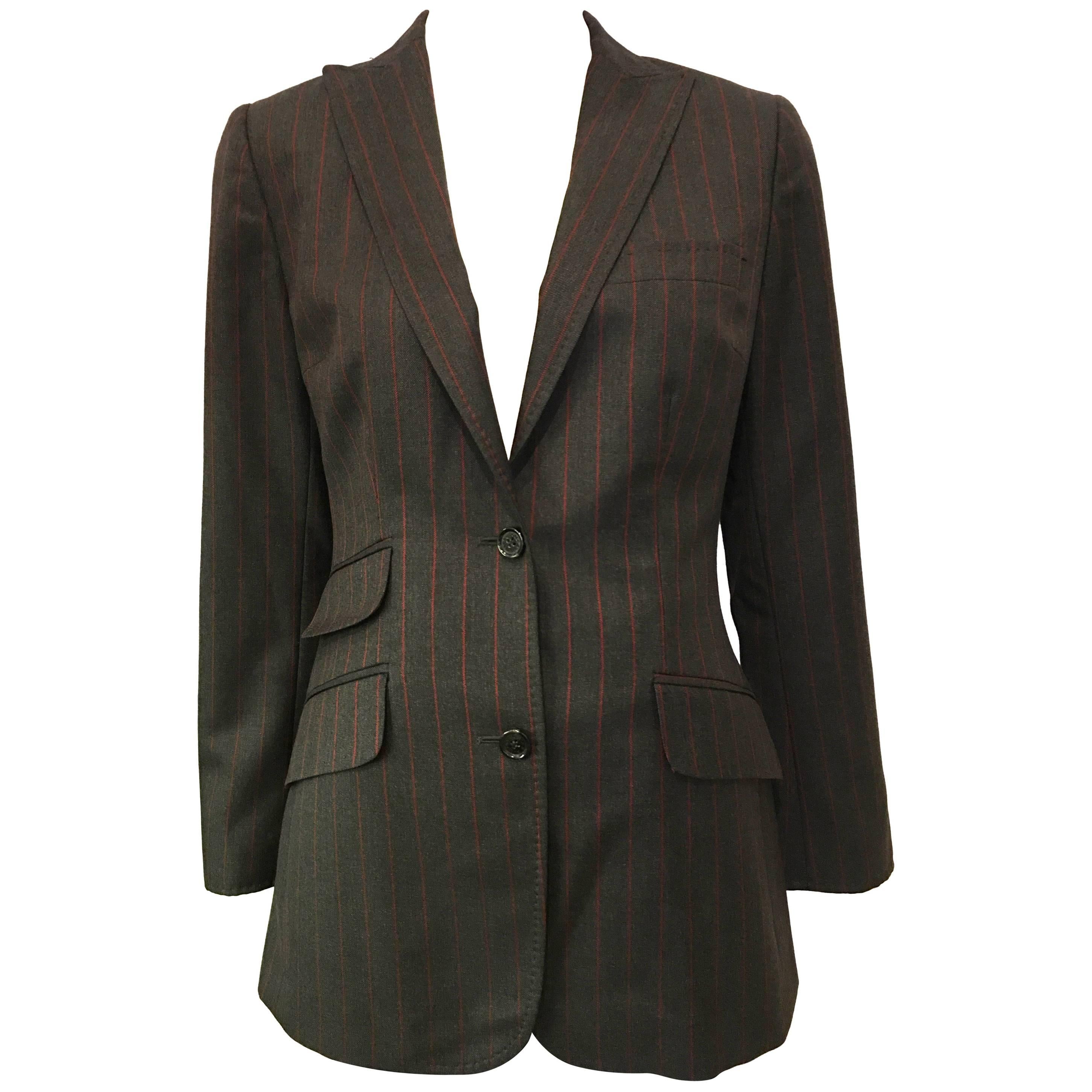 Dolce & Gabbana Gray Wool Fitted Striped Blazer  For Sale