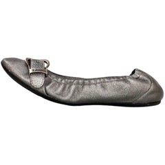 Christian Dior Silver Leather Stretch Flats Sz 37 with DB