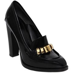 New Alexander McQueen Black Brushed Leather Pumps Gold Logo 36 38.5 39 40
