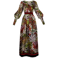 Mollie Parnis Vintage Floral Printed Silk Maxi Dress or Gown, 1970s 
