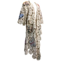 Hand-Crocheted Lace Duster with Calico Quilt Butterfly Applique