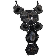 Artisan-Made Black Glass & Agate Beaded Bib Necklace