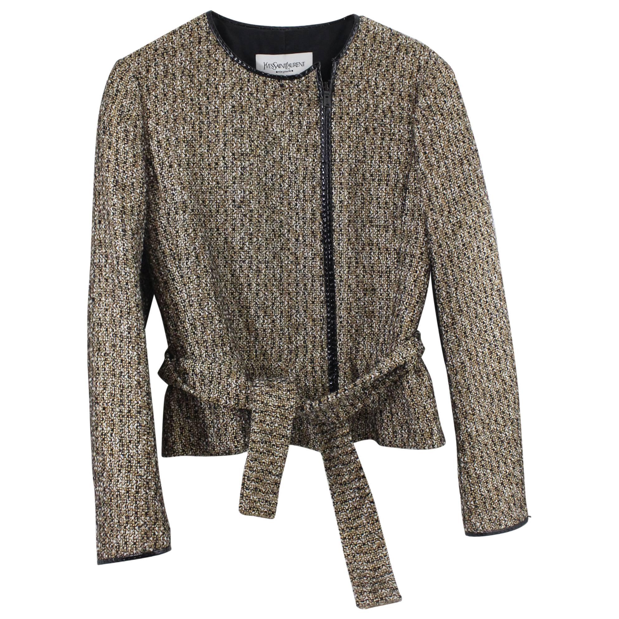 Yves Saint Laurent Golden Tweed Jacket with leather Size FFR 36