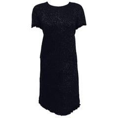 Classy Chanel Black Metallic Tweed Shift Dress With Polyurethane Zig Zag Decor