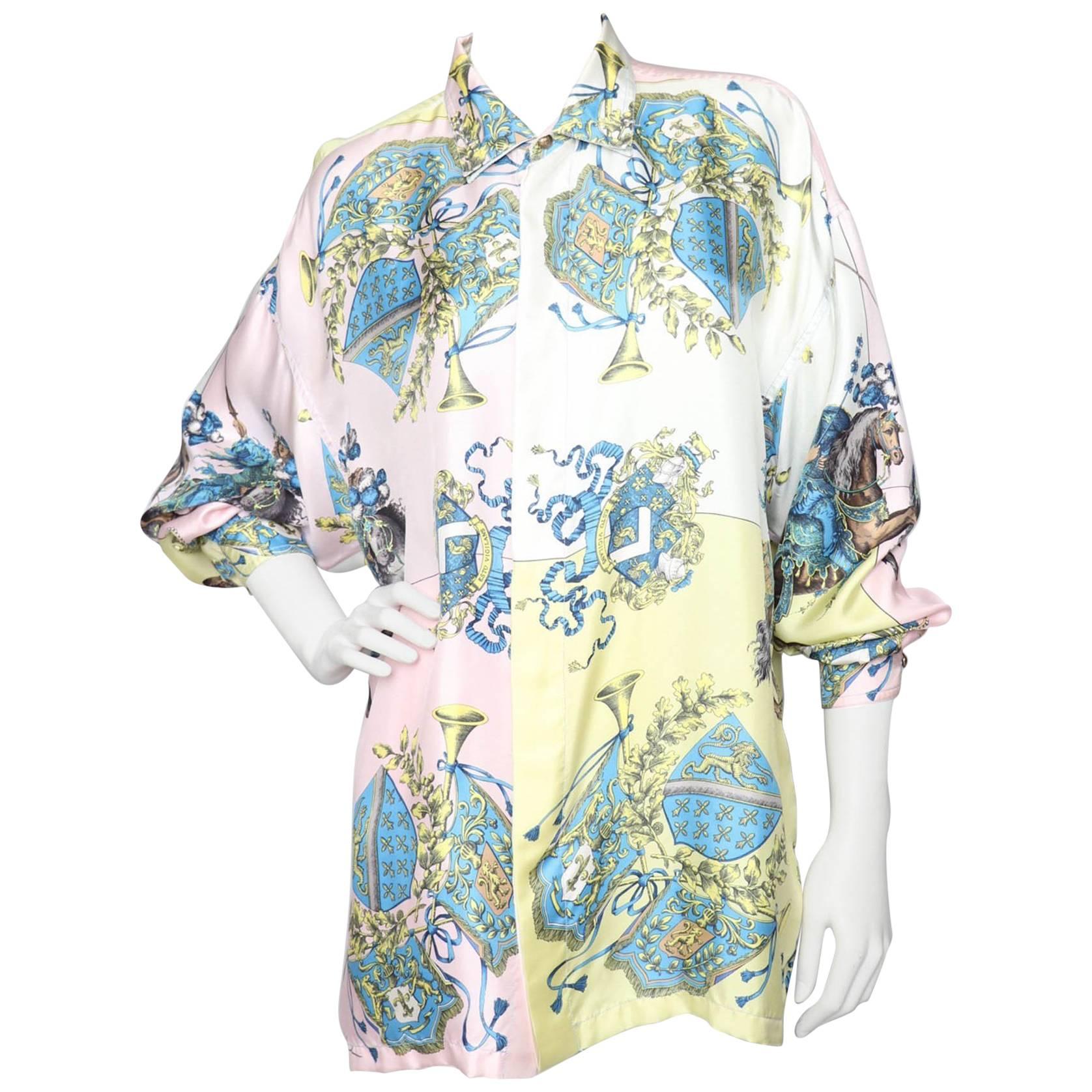 A 1980s Vintage Gianni Versace Renaissance Print Silk Shirt L