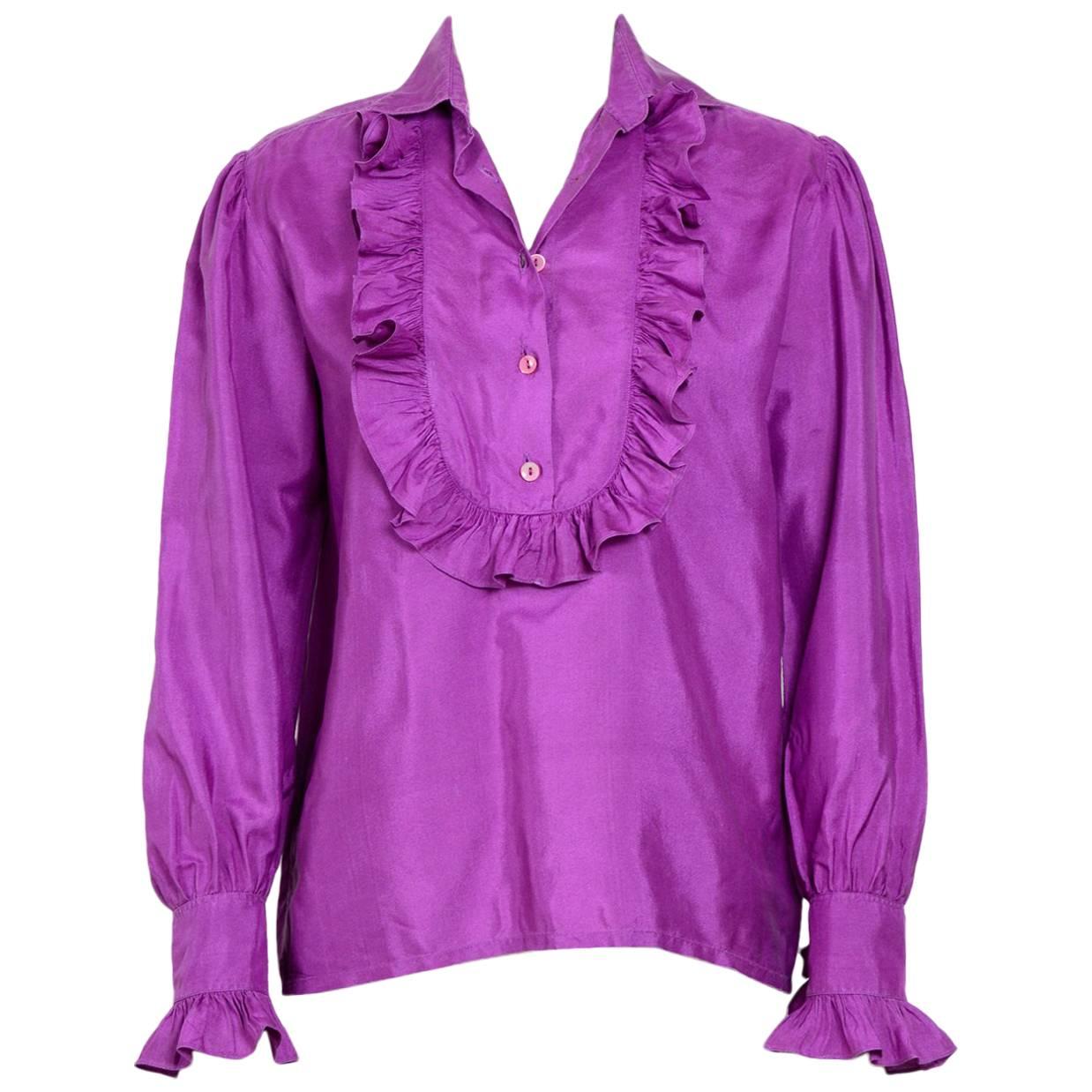 Yves Saint Laurent silk purple ruffle shirt, 1970's 