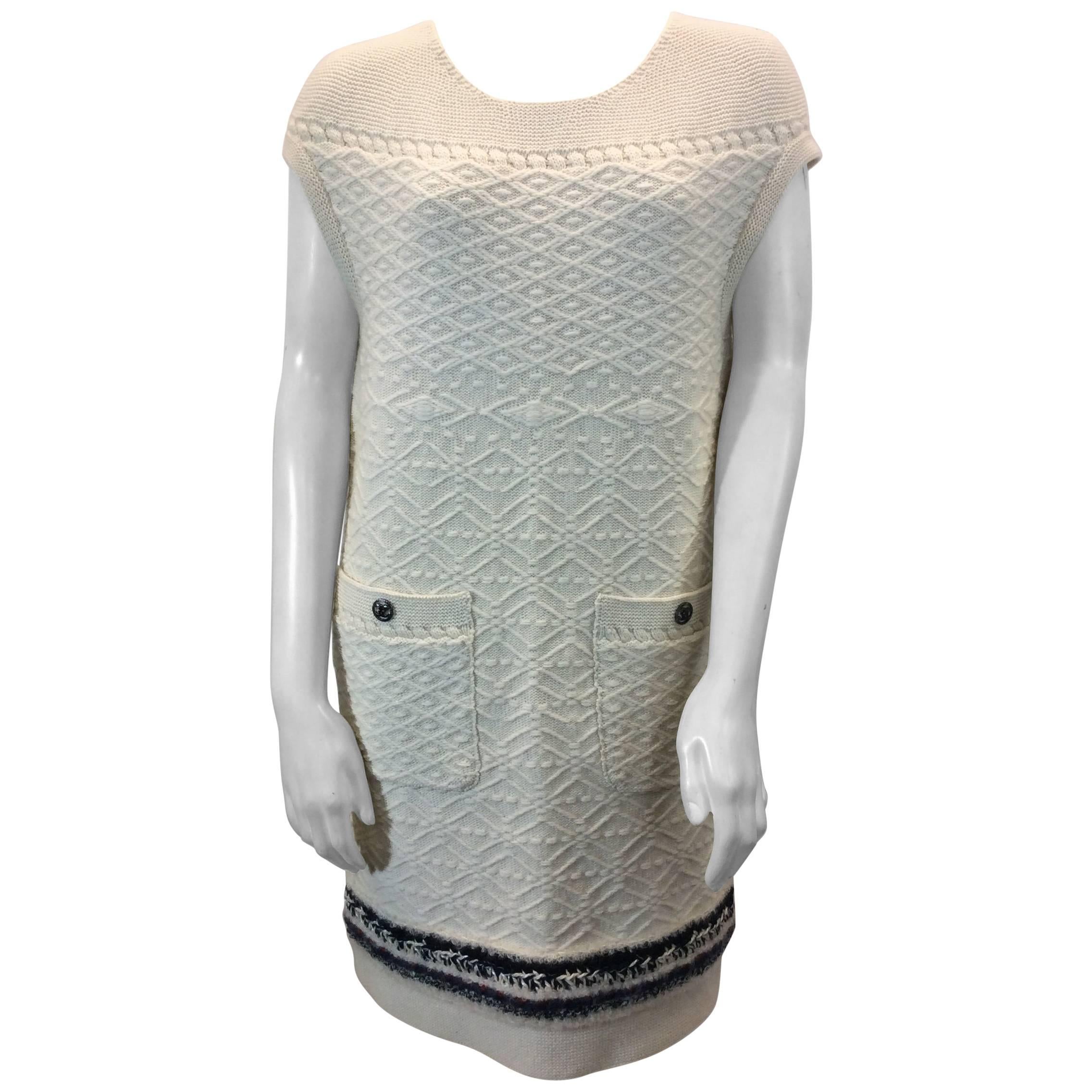 Chanel White Cashmere Knit Dress For Sale