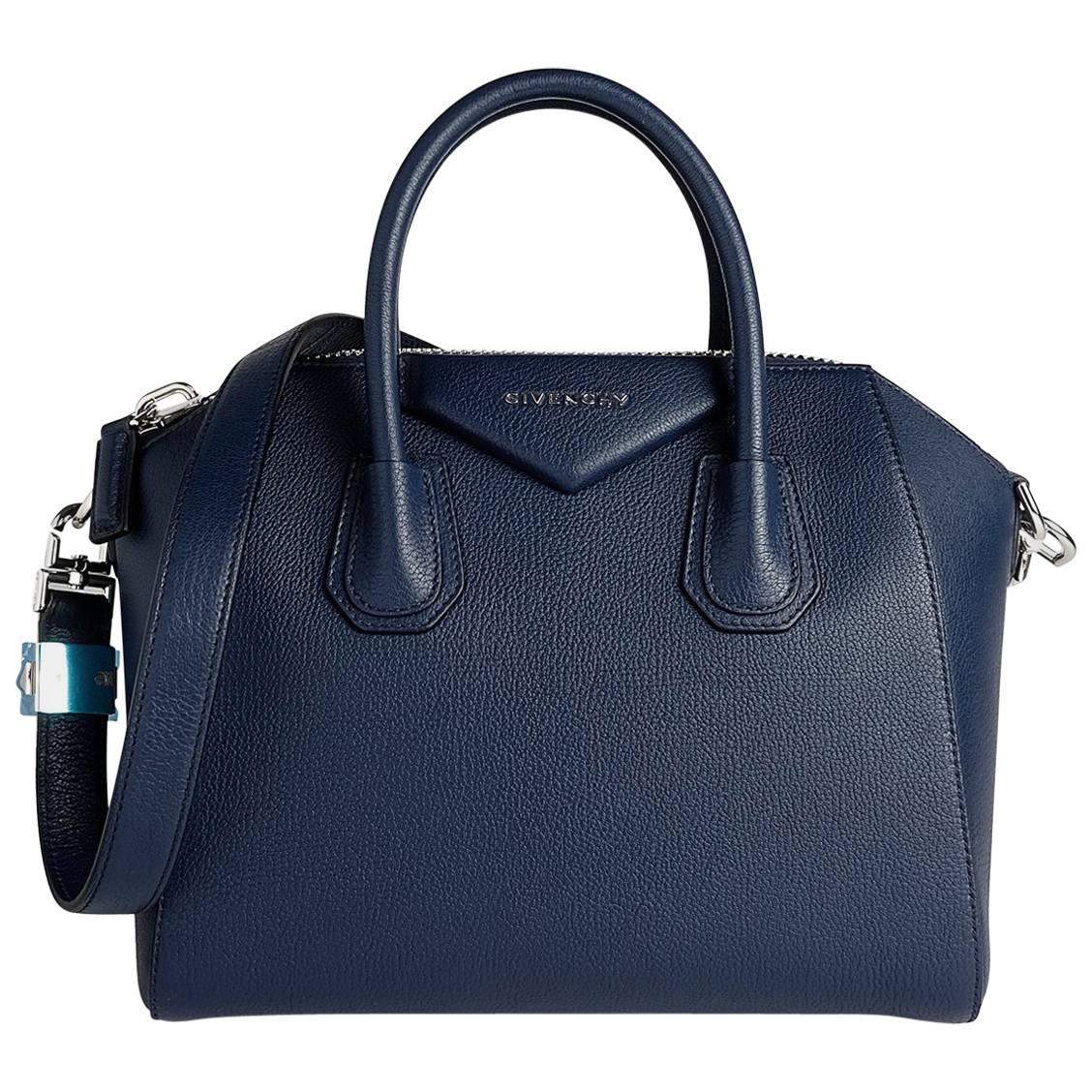 Givenchy Small Blue Leather Antigona with Silver Hardware, 2017  For Sale