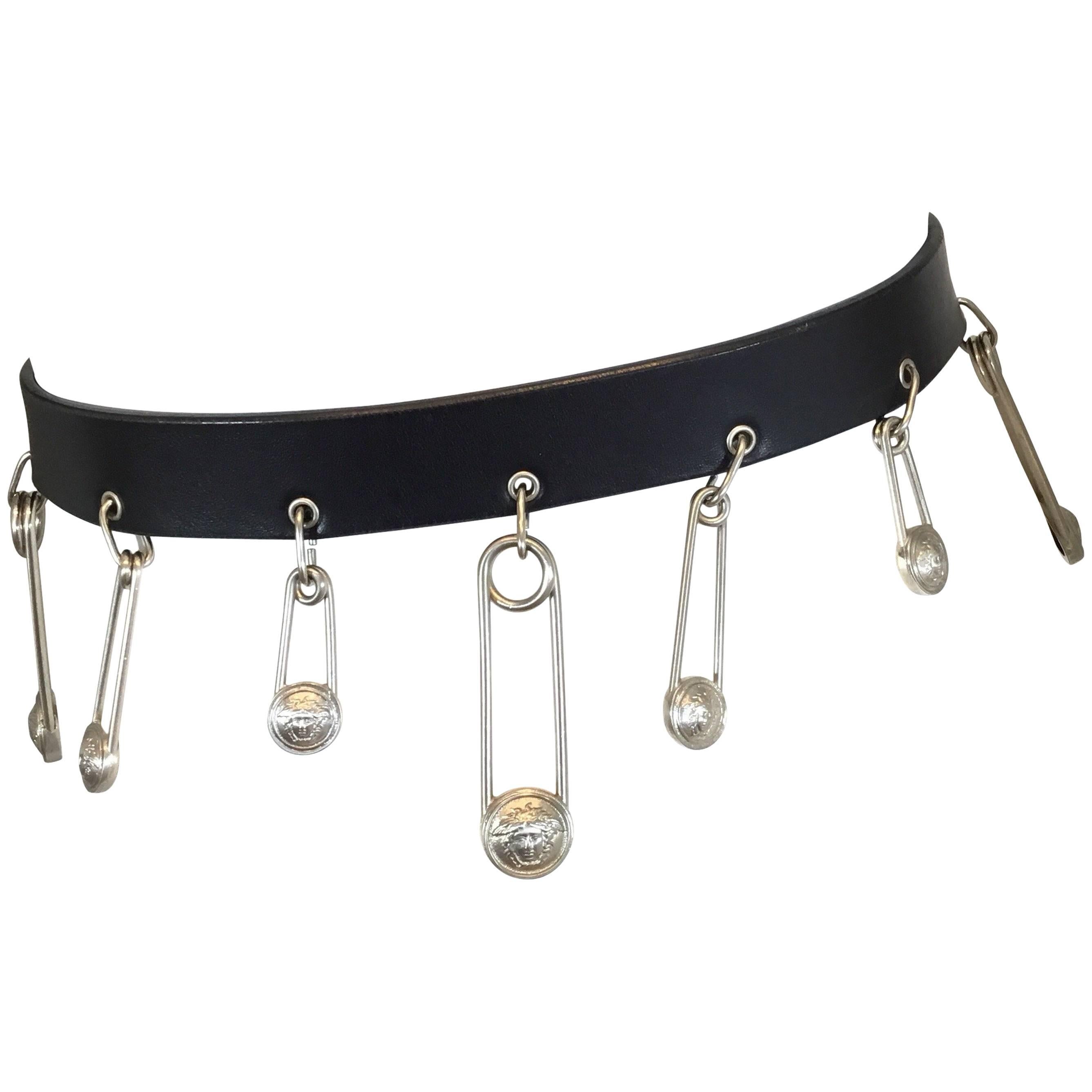 Gianni Versace Medusa Safety Pin Leather Belt