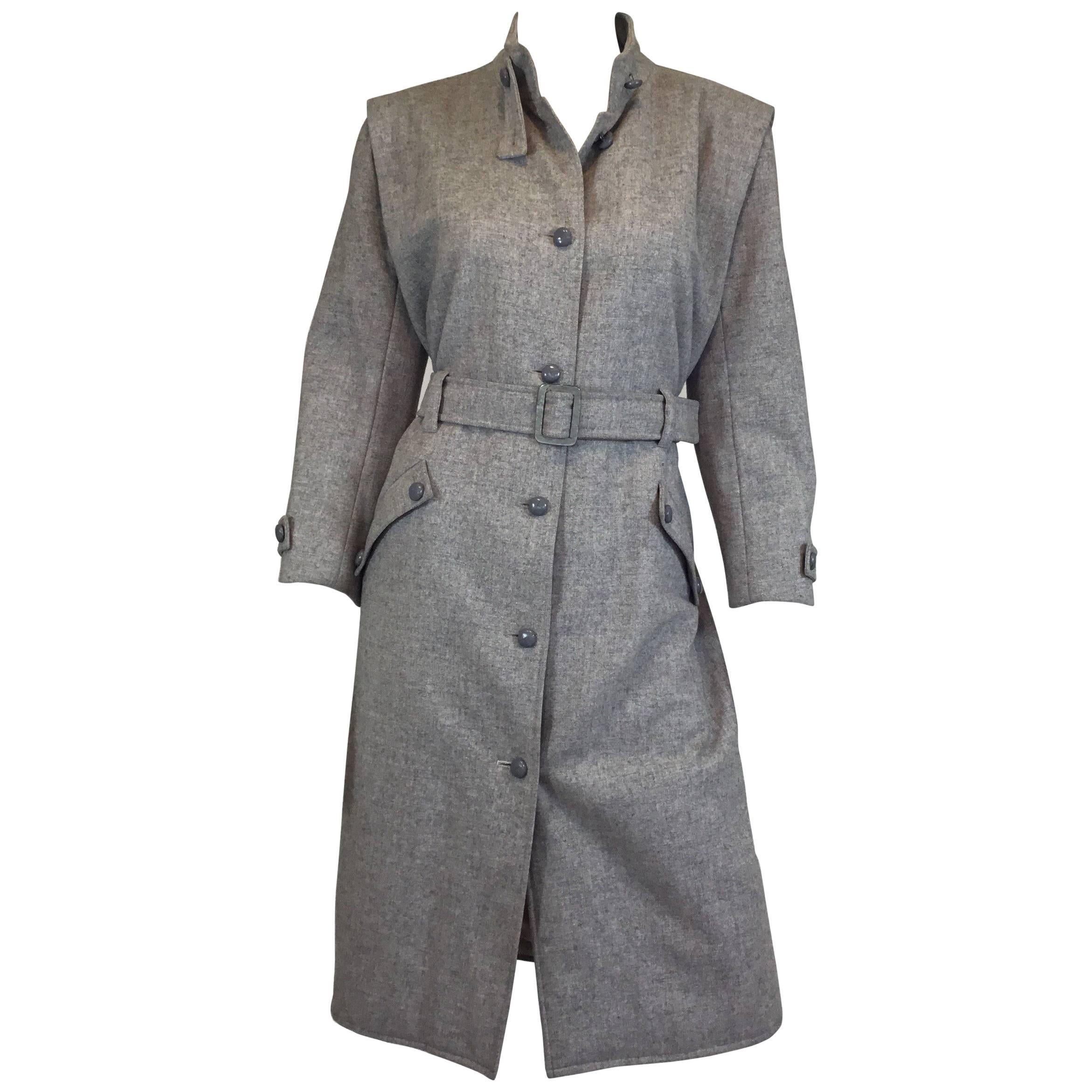 Courreges Gray Wool Belted Vintage Coat