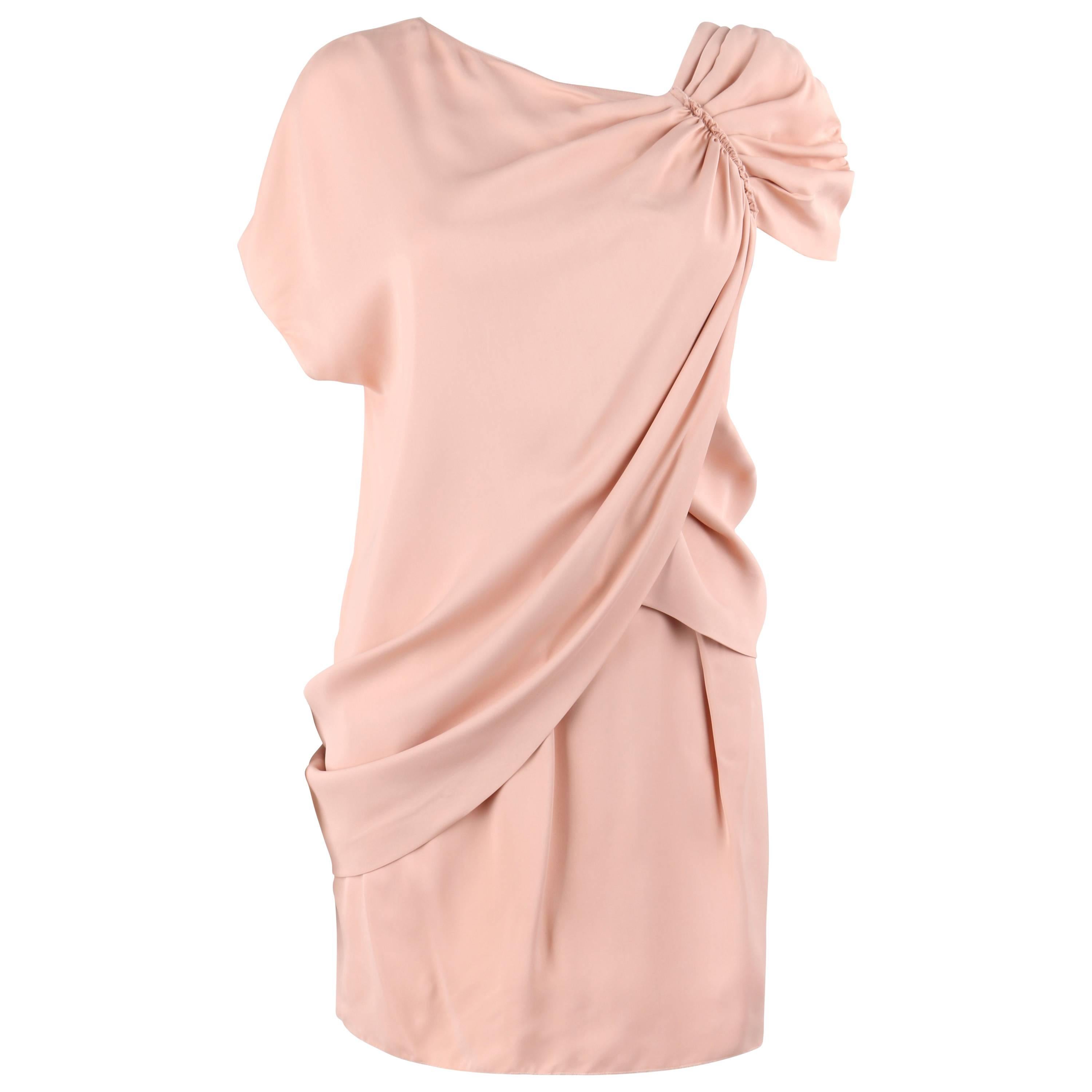 PRADA Resort 2010 Blush Pink Silk Asymmetrical Draped Shift Cocktail Dress