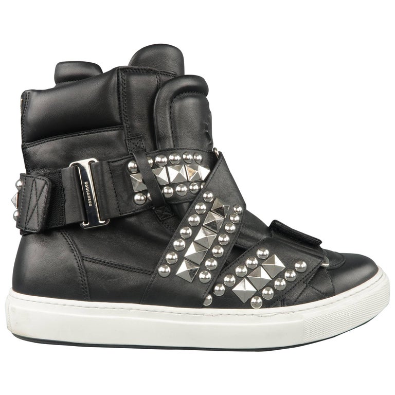 DSQUARED2 Sneakers - 9.5 Black Silver Studded Leather High Top at ...