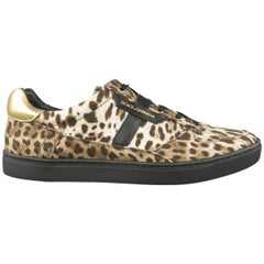 Men's DOLCE & GABBANA Size 11 Beige & Black Leopard Print Canvas Sneakers