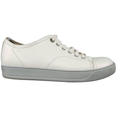 Men's LANVIN Size 9 Iridescent White Textured Leather Grey Sole Low Top Sneakers