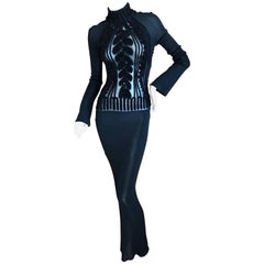 Thierry Mugler Sexy Sheer Black Vintage Evening Dress with Chenille Patterns
