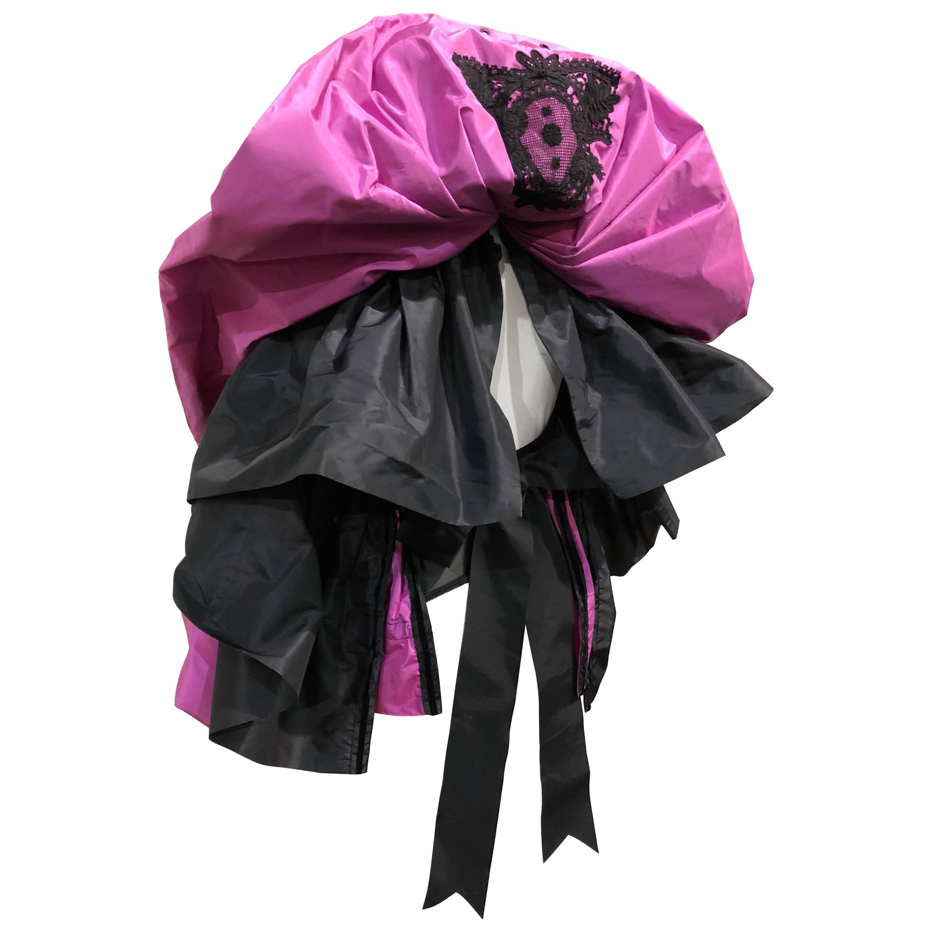  Merry Widow Corselet W/ Pink & Black Silk Taffeta Ruffles W/ Ribbon Tie