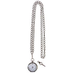 English Silver & Enamel Key-wind Pocket Watch with Original Key