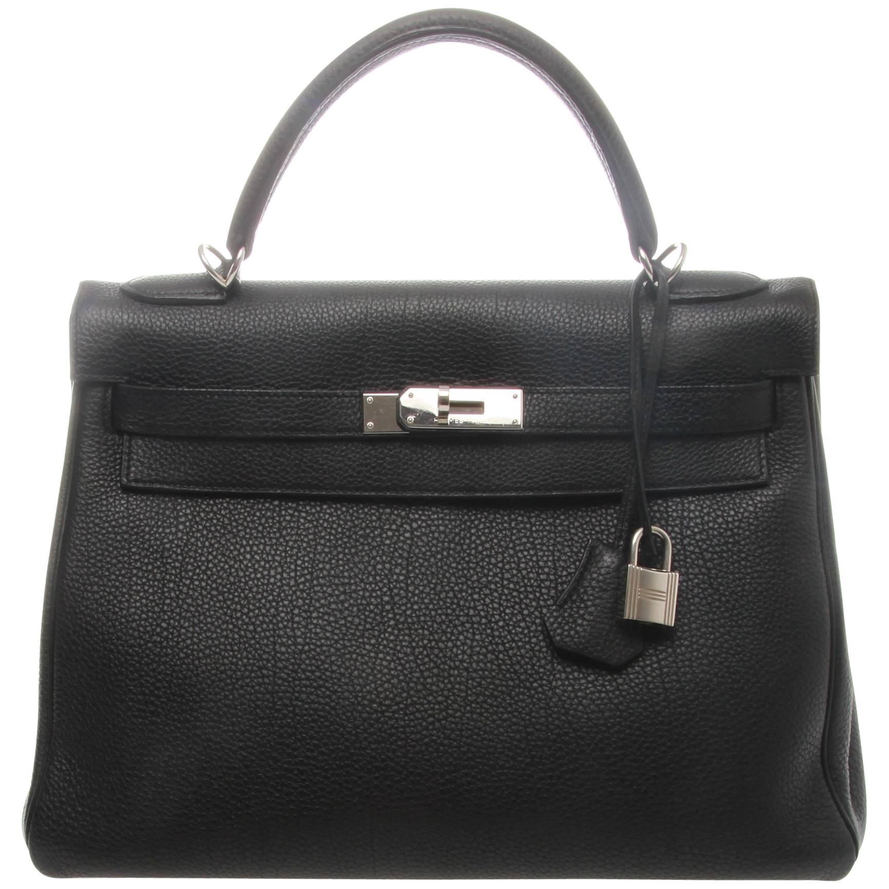 Hermès Kelly Retourne 32cm Black Veau Togo with Silver Hardware