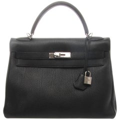 Hermès Kelly Retourne 32cm Black Veau Togo with Silver Hardware