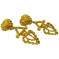 Christian Lacroix Vintage Gold Toned Heart Dangling Earrings