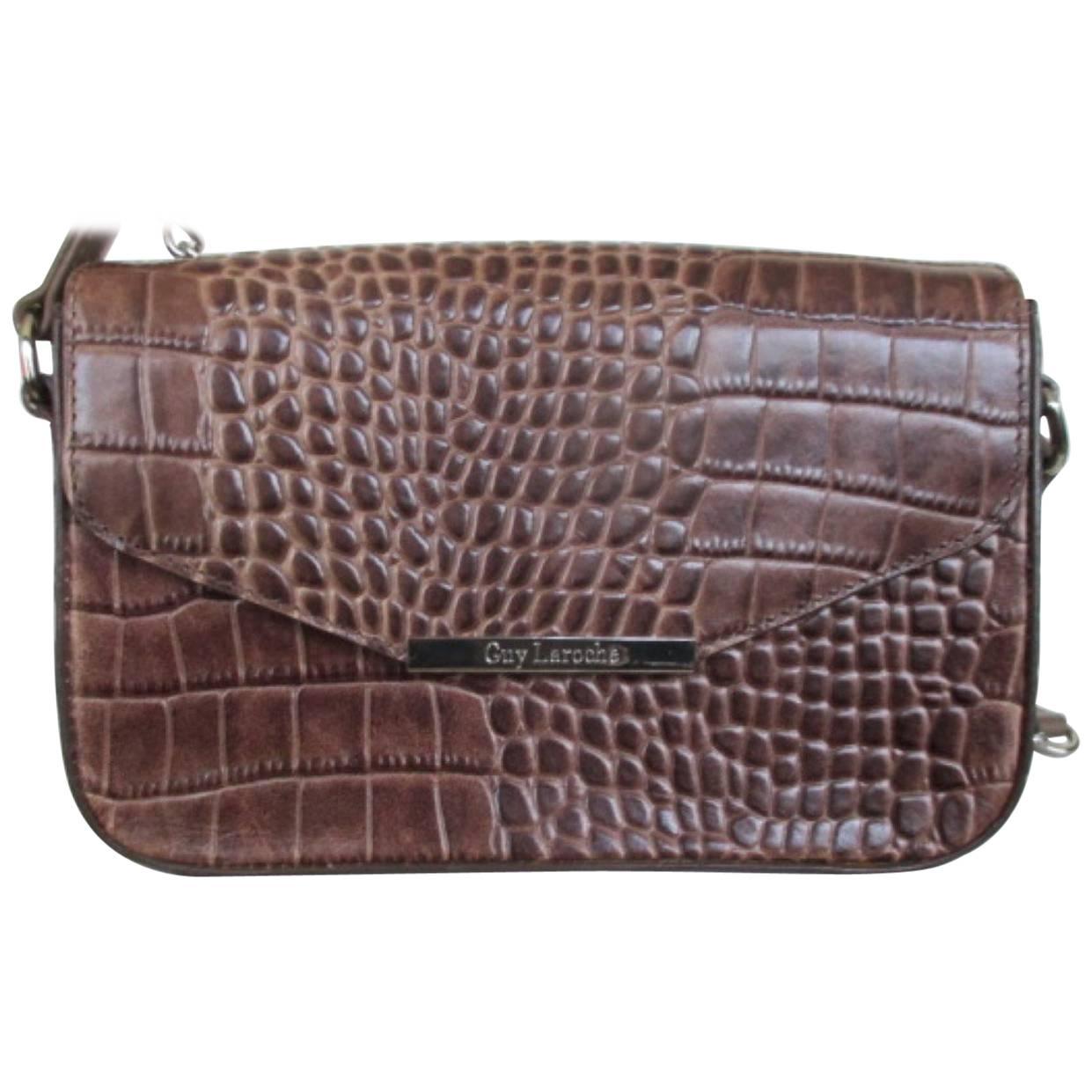 Guy Laroche Croc Print Brown Shoulder Bag, Hand Bag, Paris