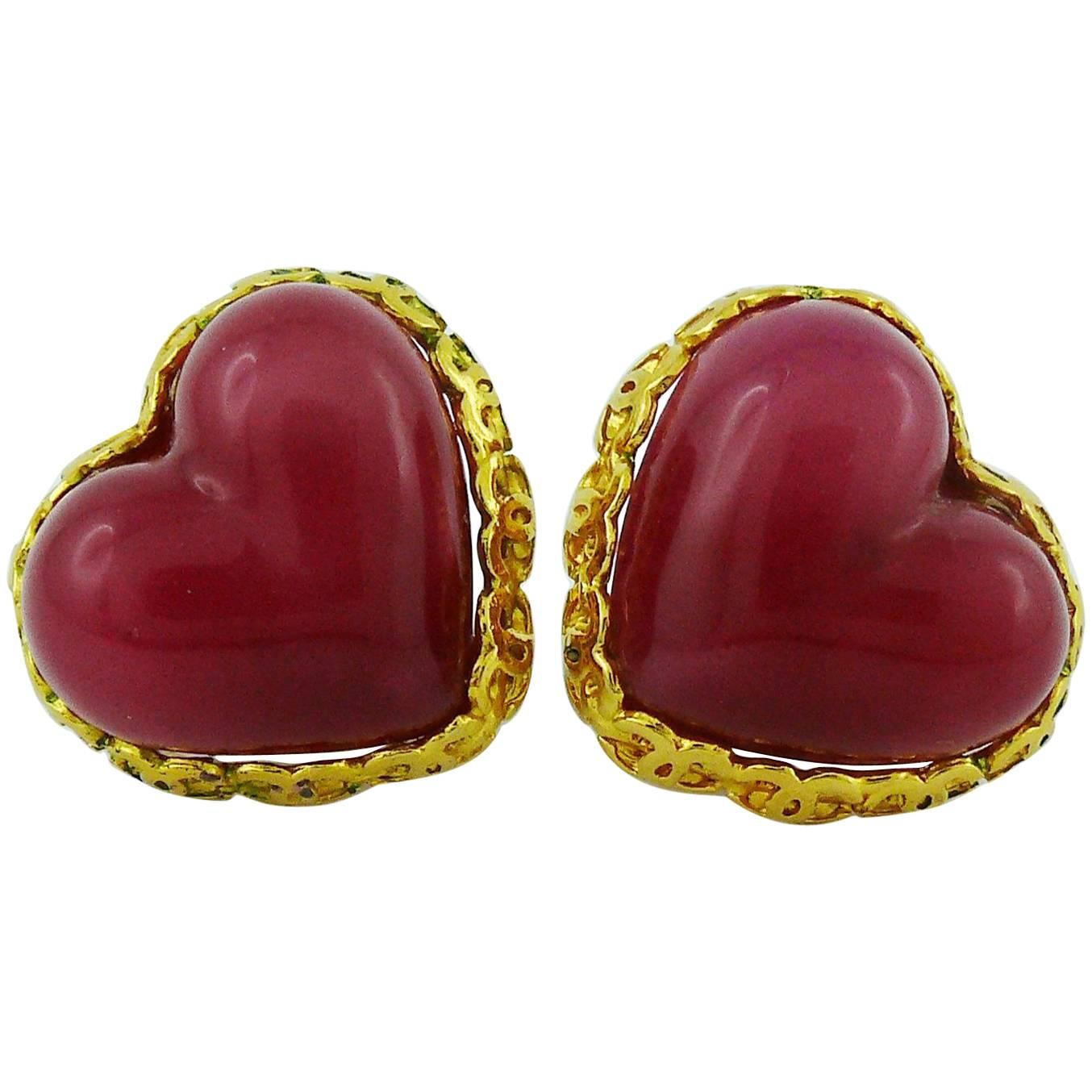Chanel Vintage Poured Glass Heart Earrings, 1993 
